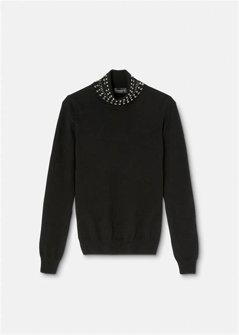 black versace turtleneck|Spiked Turtleneck Knit Sweater .